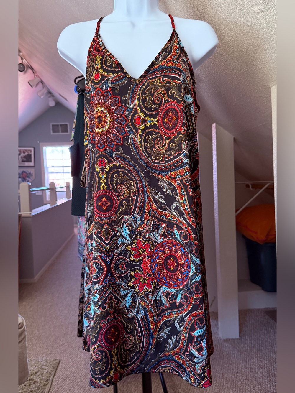 Boho Paisley Slip Dress - Brown & Multicolor